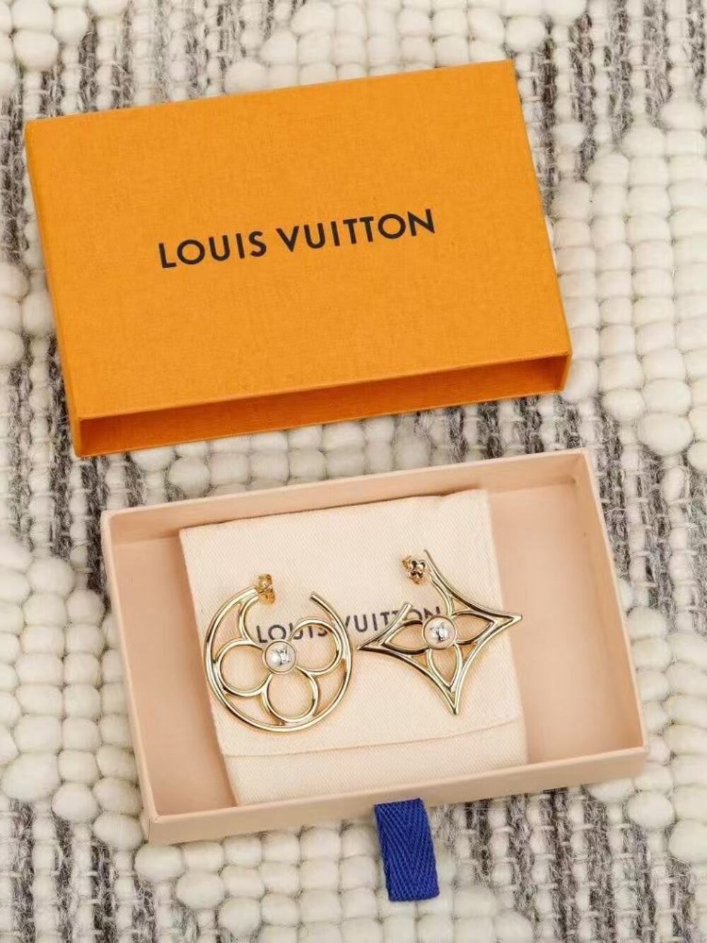 Louis Vuitton Gold‑Tone Asymmetrical Monogram Flower Pearl Drop Earrings
